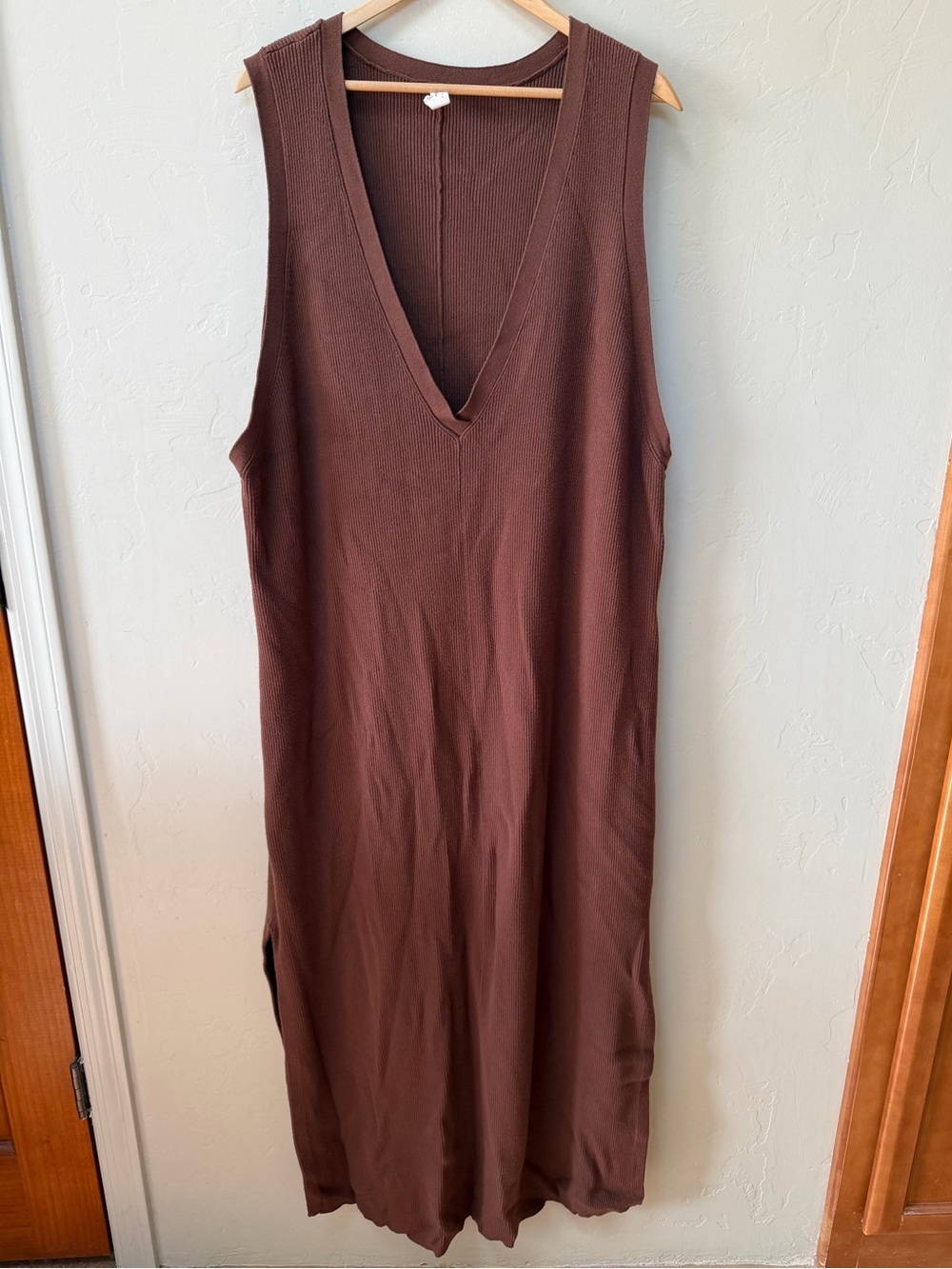 Daily Practice Anthropologie Brown Ribbed Knit Vest Maxi Dress Side Slit Sz 3X - Picture 2 of 6